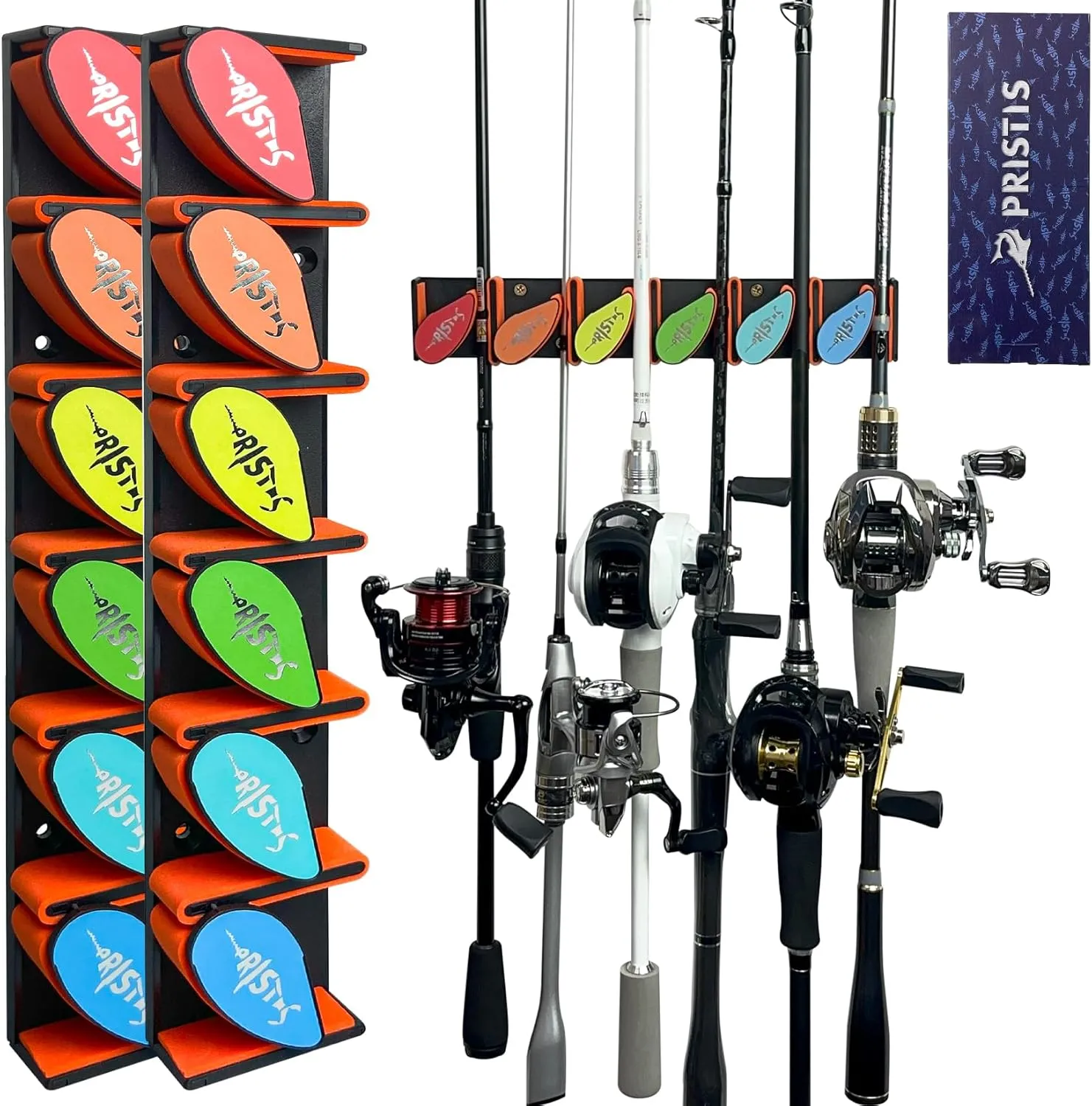 2pcs Fishing Rod Racks, Fishing Rod Holders 6-12 Rods or Combos, Wall Mounted Fishing Rod Hanger for Garage, Can be Installed Vertically or Horizontally, Fit Most Rods of Diameter 2-24mm