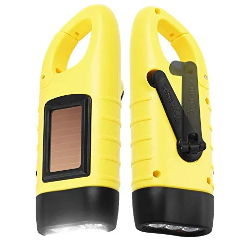 2pcs Hand Crank Solar Powered Flashlight,Emergency Rechargeable LED Flashlight