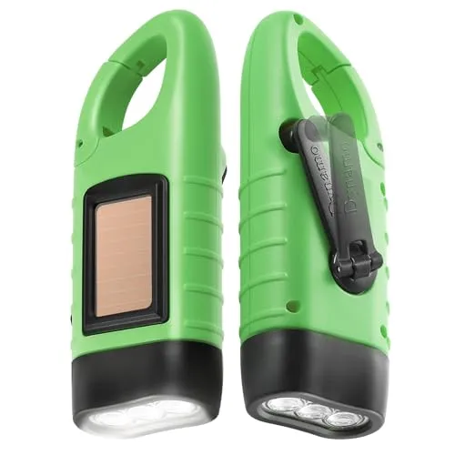 2pcs Hand Crank Solar Powered Flashlight,Emergency Rechargeable LED Flashlight