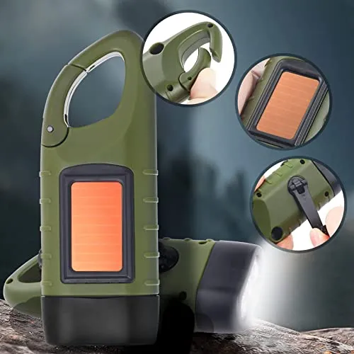 2pcs Hand Crank Solar Powered Flashlight,Emergency Rechargeable LED Flashlight