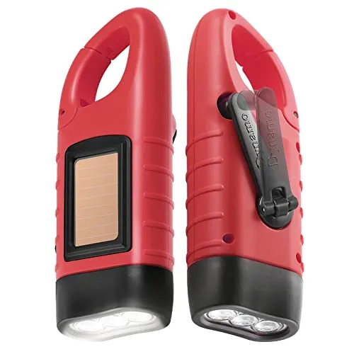 2pcs Hand Crank Solar Powered Flashlight,Emergency Rechargeable LED Flashlight