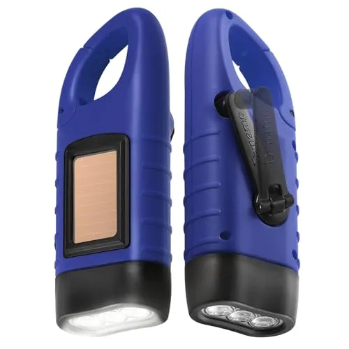 2pcs Hand Crank Solar Powered Flashlight,Emergency Rechargeable LED Flashlight