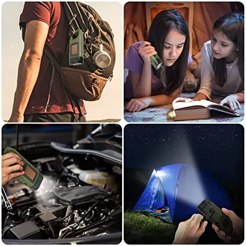 2pcs Hand Crank Solar Powered Flashlight,Emergency Rechargeable LED Flashlight