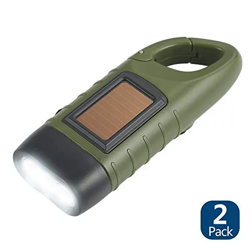 2pcs Hand Crank Solar Powered Flashlight,Emergency Rechargeable LED Flashlight