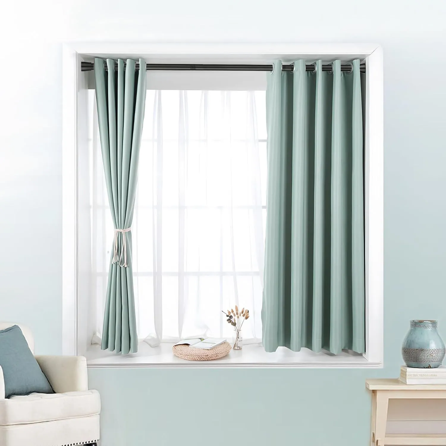 2PCS Spring Tension Curtain Rod 28 To 48 Inch Adjustable Expandable Black Tension Rod Shower Curtain Rods No Drilling Spring Loaded Curtain Rod for Windows Bathroom Closet Bedroom Doorway Door