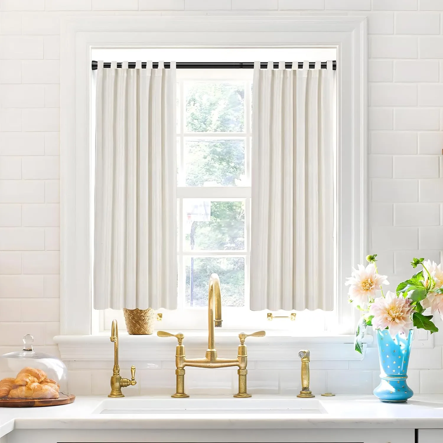 2PCS Spring Tension Curtain Rod 28 To 48 Inch Adjustable Expandable Black Tension Rod Shower Curtain Rods No Drilling Spring Loaded Curtain Rod for Windows Bathroom Closet Bedroom Doorway Door