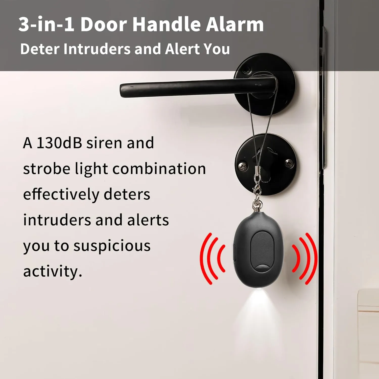 3-in-1 Personal Safety Alarm & Door Handle Alarm & Pepper Spray Combo for Women, Max Strength Pepper Gel & Jeweled Monochromatic Design, 130dB Siren & Door Stop Alarm & Led Flashlight, Rechargeable