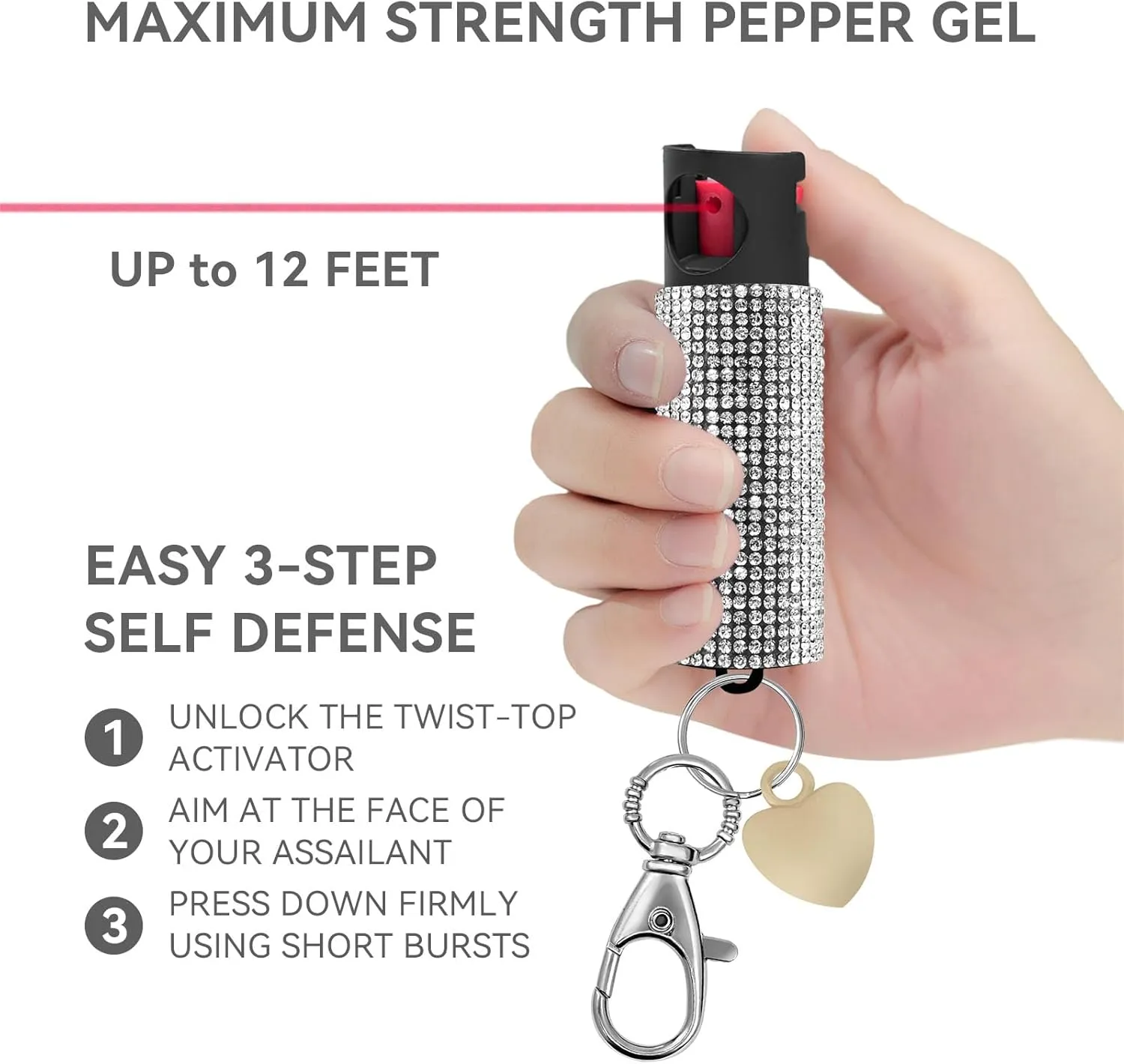 3-in-1 Personal Safety Alarm & Door Handle Alarm & Pepper Spray Combo for Women, Max Strength Pepper Gel & Jeweled Monochromatic Design, 130dB Siren & Door Stop Alarm & Led Flashlight, Rechargeable