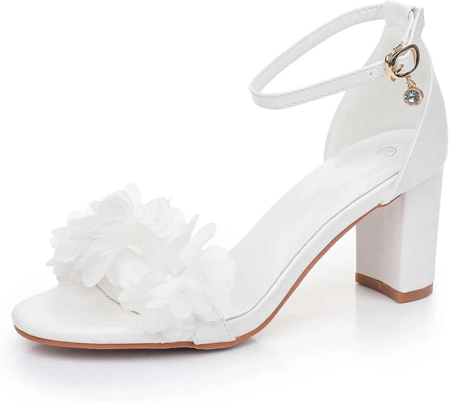 3 Inches White Women Flower Sandals Summer Wedding Shoes Bride Thick Heels Party Fashion Open Toe Pumps