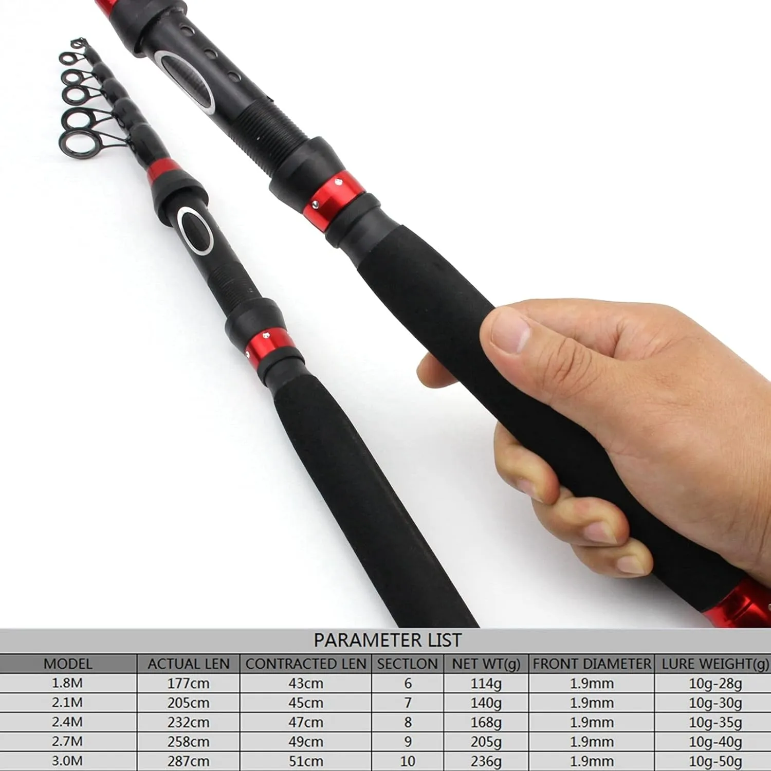 3.0m-1.8m Trout Rod Telescopic Lure Fishing Rod, Sea Fishing Rod, Shore Fishing Long-Term Bait Rod, Bait Weight 10-50g, Extended EVA Handle Fishing Rod ZYHYD