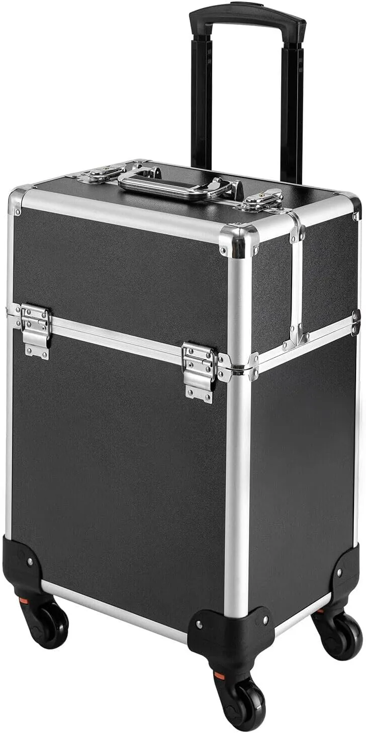 4 Layers Professional Travel Makeup Case Rolling Makeup Storage Organizer Portable Cosmetic Trolley Large Capacity Salon Barber Case with Swivel Wheels Trunk Makeup Storage Organizer Cart (black)