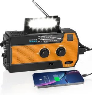 4000mAh/14800mWh Emergency Radio, Solar Hand Crank Emergency Radio - NOAA Weather Radio with AM/FM/NOAA Weather Alert, Reading Lamp, Flashlight, Cell Phone Charger and SOS Siren (Orange)
