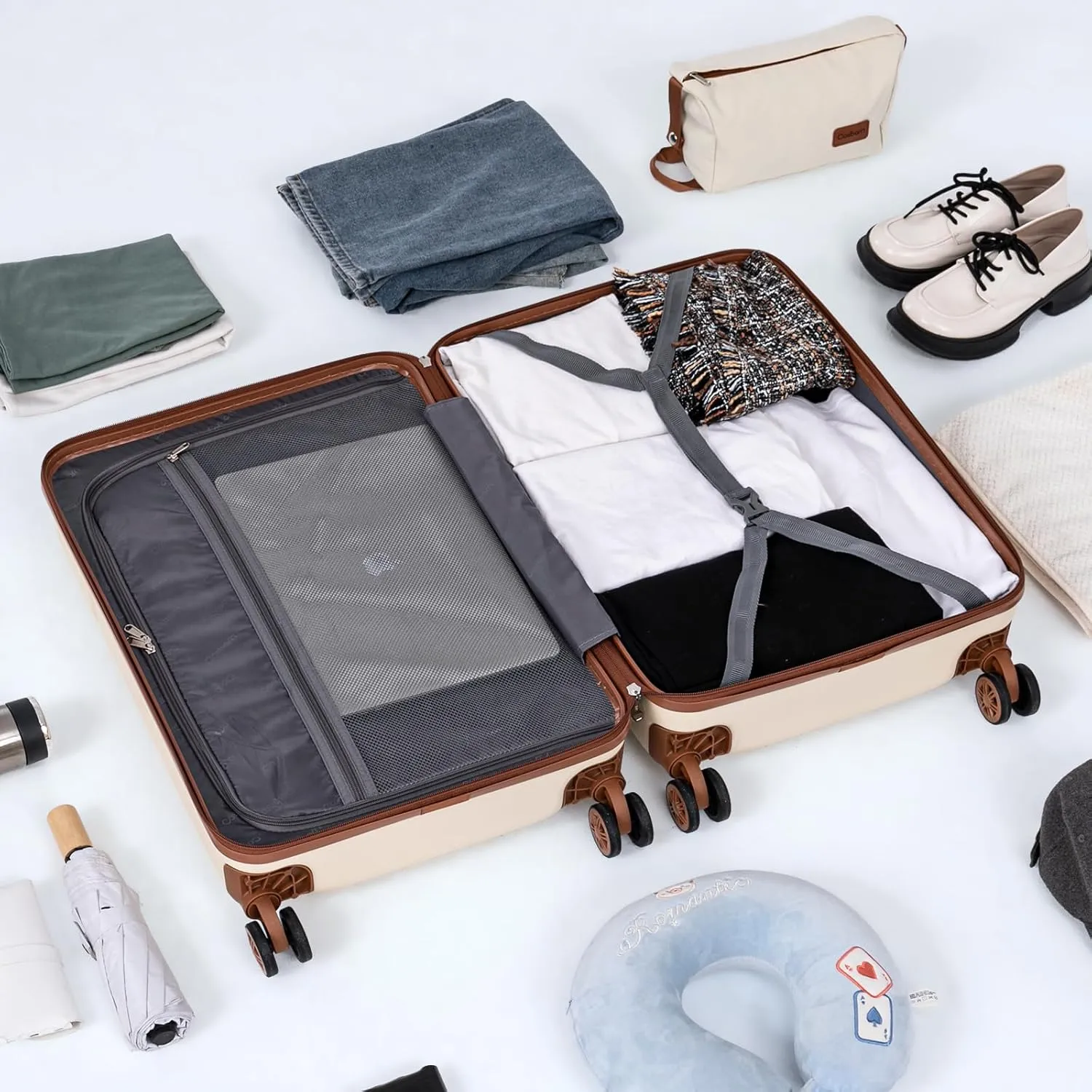 5 Piece Luggage Sets with Spinner Wheels, Hardshell ABS Suitcase Set with Tsa Lock, Lightweight Hardside Waterproof Travel Suitcases for Men Women, Black