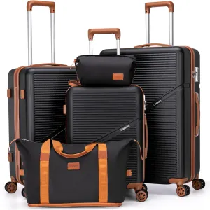 5 Piece Luggage Sets with Spinner Wheels, Hardshell ABS Suitcase Set with Tsa Lock, Lightweight Hardside Waterproof Travel Suitcases for Men Women, Black