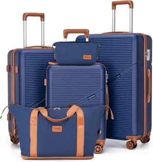 5 Piece Luggage Sets with Spinner Wheels, Hardshell ABS Suitcase Set with Tsa Lock, Lightweight Hardside Waterproof Travel Suitcases for Men Women, DarkBlue (20"/24"/28")