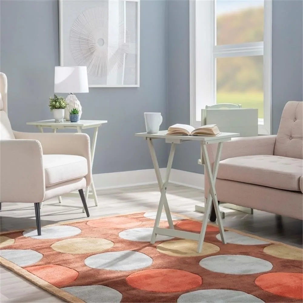 5 Piece Set Compass Print TV Wood Folding Tray Table Stand in Light Gray, 4 Tray Tables & 1 Stand