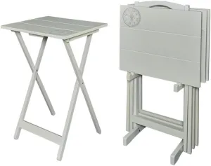 5 Piece Set Compass Print TV Wood Folding Tray Table Stand in Light Gray, 4 Tray Tables & 1 Stand
