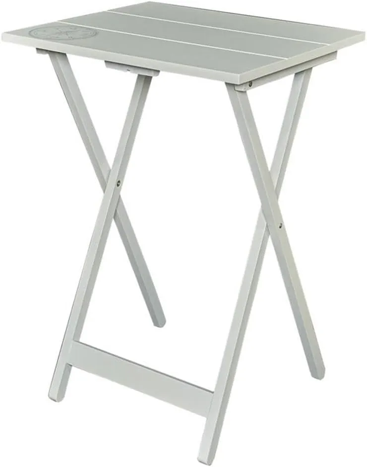 5 Piece Set Compass Print TV Wood Folding Tray Table Stand in Light Gray, 4 Tray Tables & 1 Stand