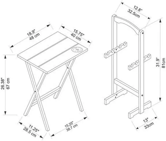 5 Piece Set Compass Print TV Wood Folding Tray Table Stand in Light Gray, 4 Tray Tables & 1 Stand