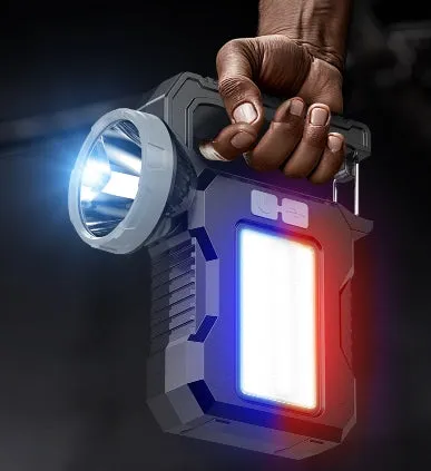 60000LM Mini Solar Light Handheld Emergency Flashlight with COB Emergency Red and Blue Side Light TYPE-C Rechargeable Portable Flashlight