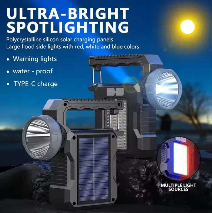 60000LM Mini Solar Light Handheld Emergency Flashlight with COB Emergency Red and Blue Side Light TYPE-C Rechargeable Portable Flashlight
