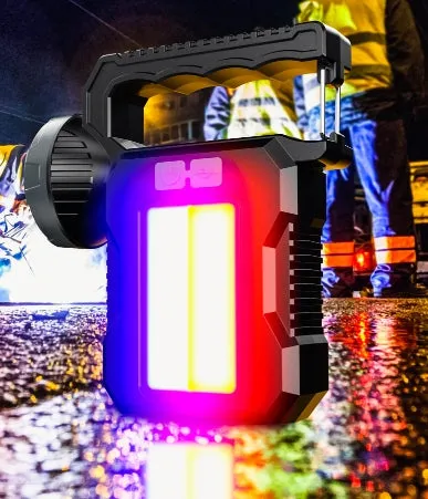 60000LM Mini Solar Light Handheld Emergency Flashlight with COB Emergency Red and Blue Side Light TYPE-C Rechargeable Portable Flashlight