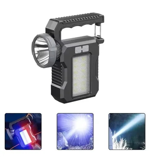 60000LM Mini Solar Light Handheld Emergency Flashlight with COB Emergency Red and Blue Side Light TYPE-C Rechargeable Portable Flashlight