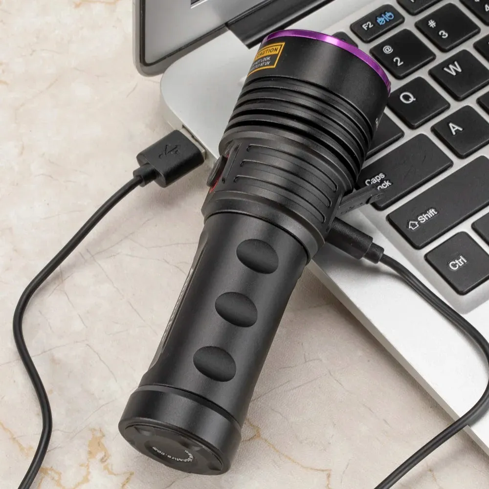 60W High Power UV Blacklight Flashlight 365nm Rechargeable for Stain Detection, Ore, Money, Scorpion, Fluorescent Curing, Pet Marker
