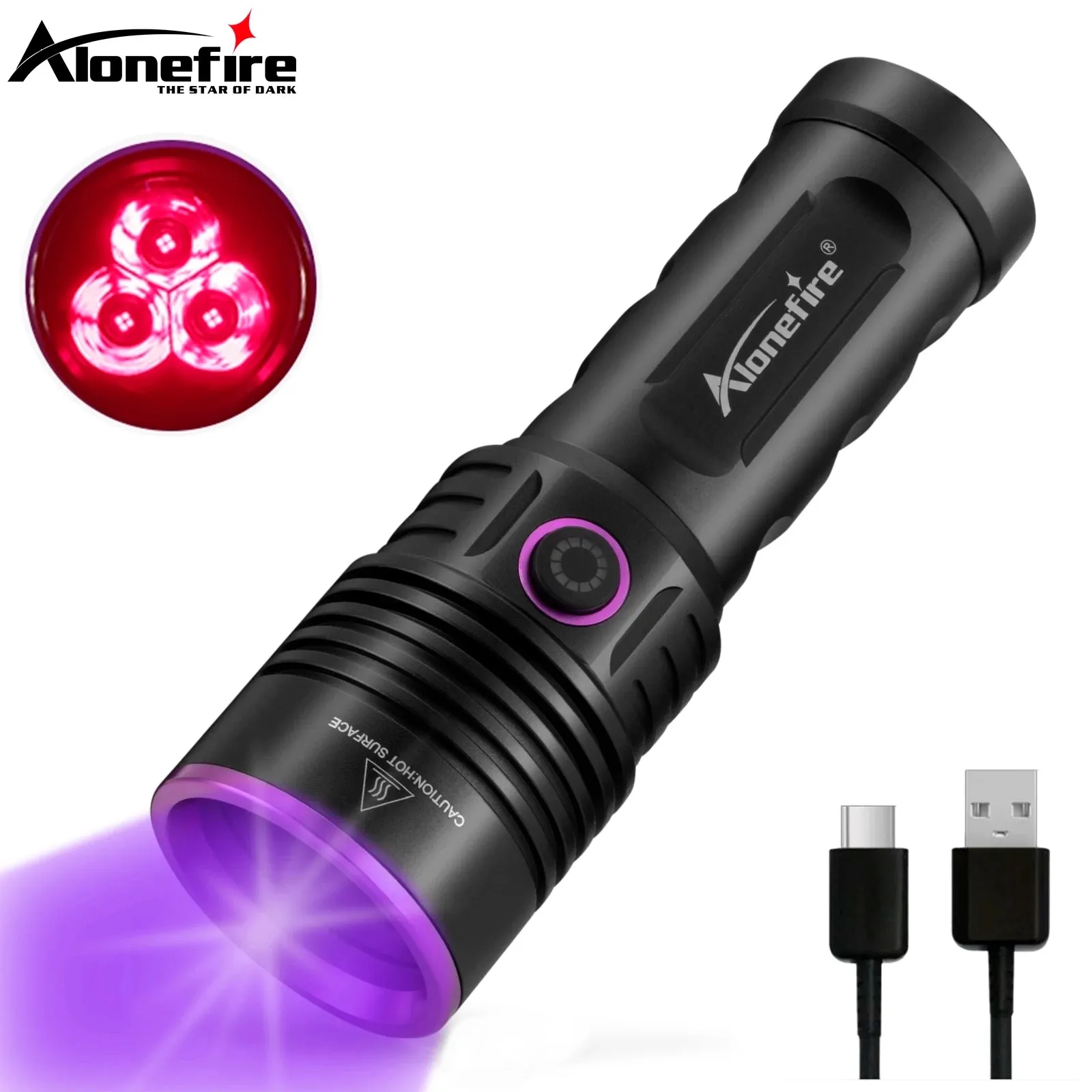 60W High Power UV Blacklight Flashlight 365nm Rechargeable for Stain Detection, Ore, Money, Scorpion, Fluorescent Curing, Pet Marker