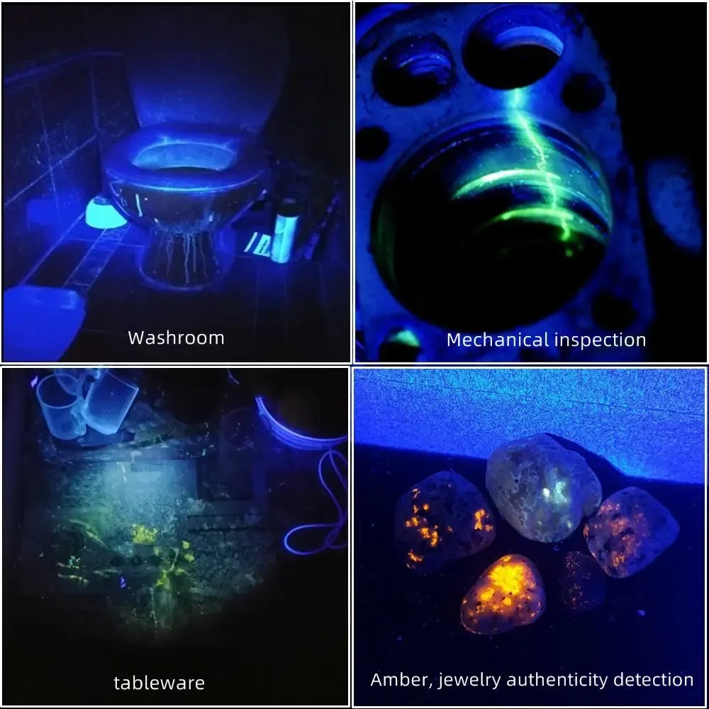 60W High Power UV Blacklight Flashlight 365nm Rechargeable for Stain Detection, Ore, Money, Scorpion, Fluorescent Curing, Pet Marker