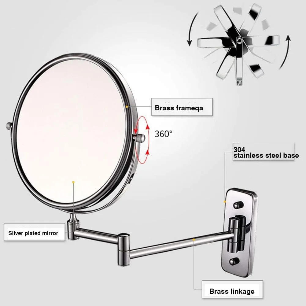 8 Inches Wall Mounted Makeup Mirror, Double Sided 3X Magnification 360° Swivel Extendable Cosmetic Vanity Mirror for Bathroom Hotels,6inches(6inches)
