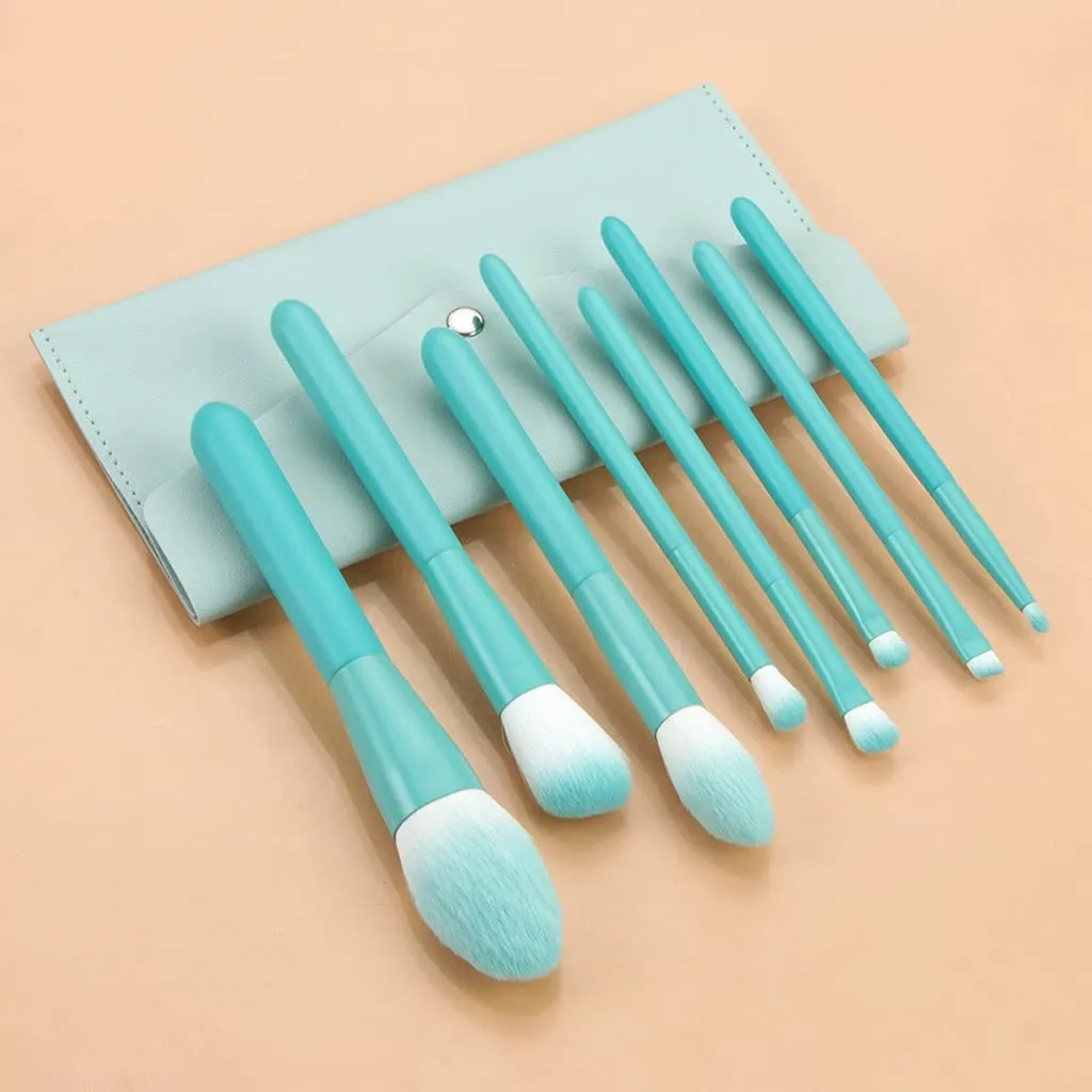 8 Makeup Brush Set Soft Brush with Storage Bag Wooden Handle Beauty Soft Hair Tools(As shown,E)