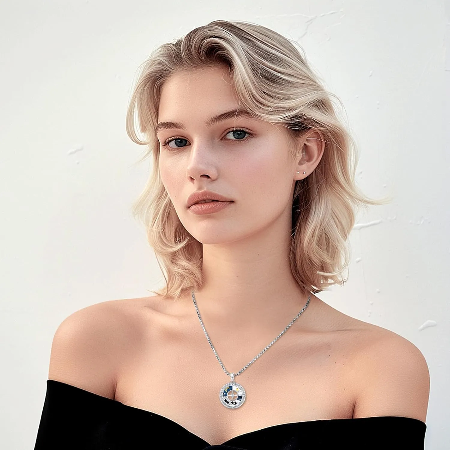925 Sterling Silver Compass Necklace for Men Women Compass Pendant Christmas Gifts for Her Him Birthday Gifts 22 2‘’Stainless Steel Chain