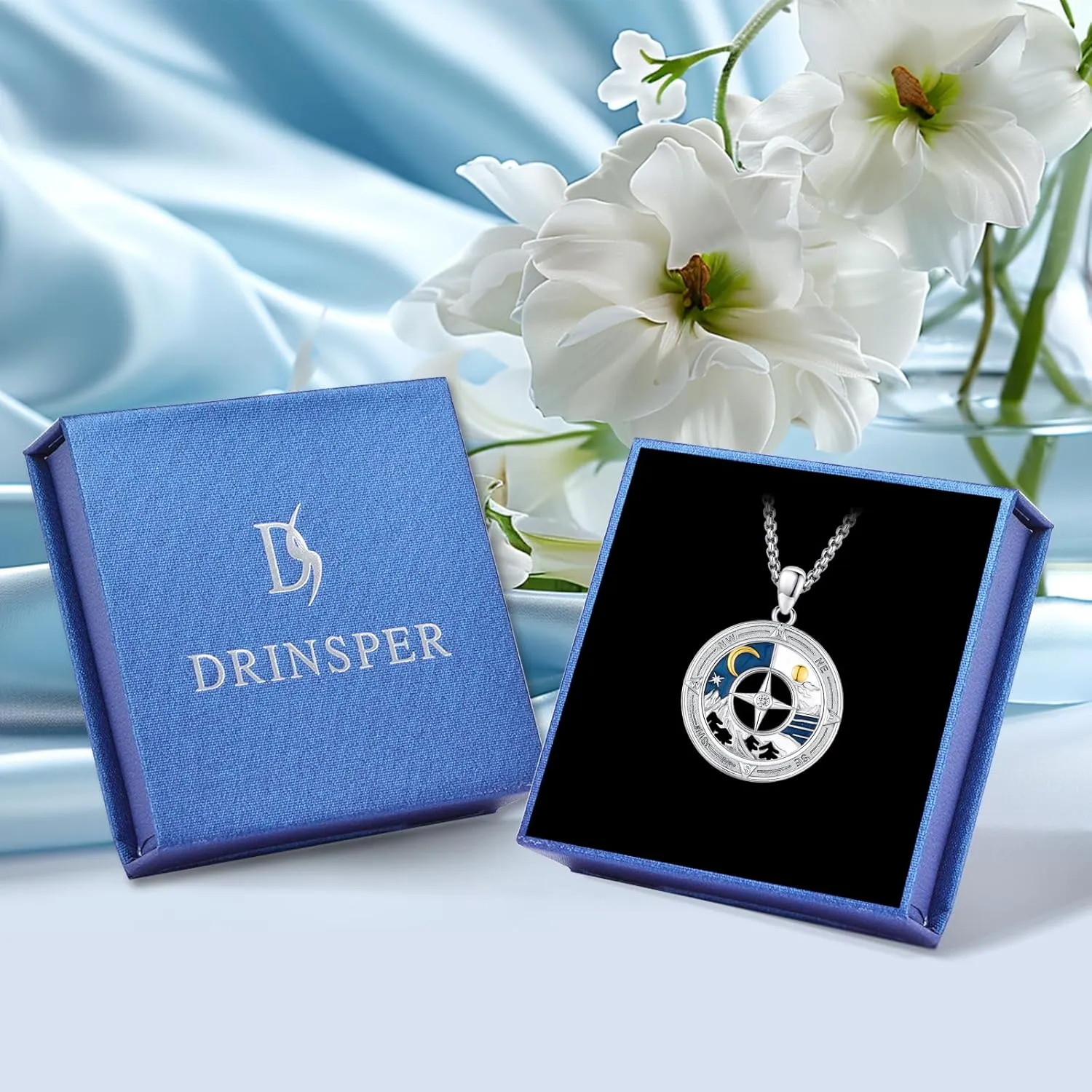 925 Sterling Silver Compass Necklace for Men Women Compass Pendant Christmas Gifts for Her Him Birthday Gifts 22 2‘’Stainless Steel Chain