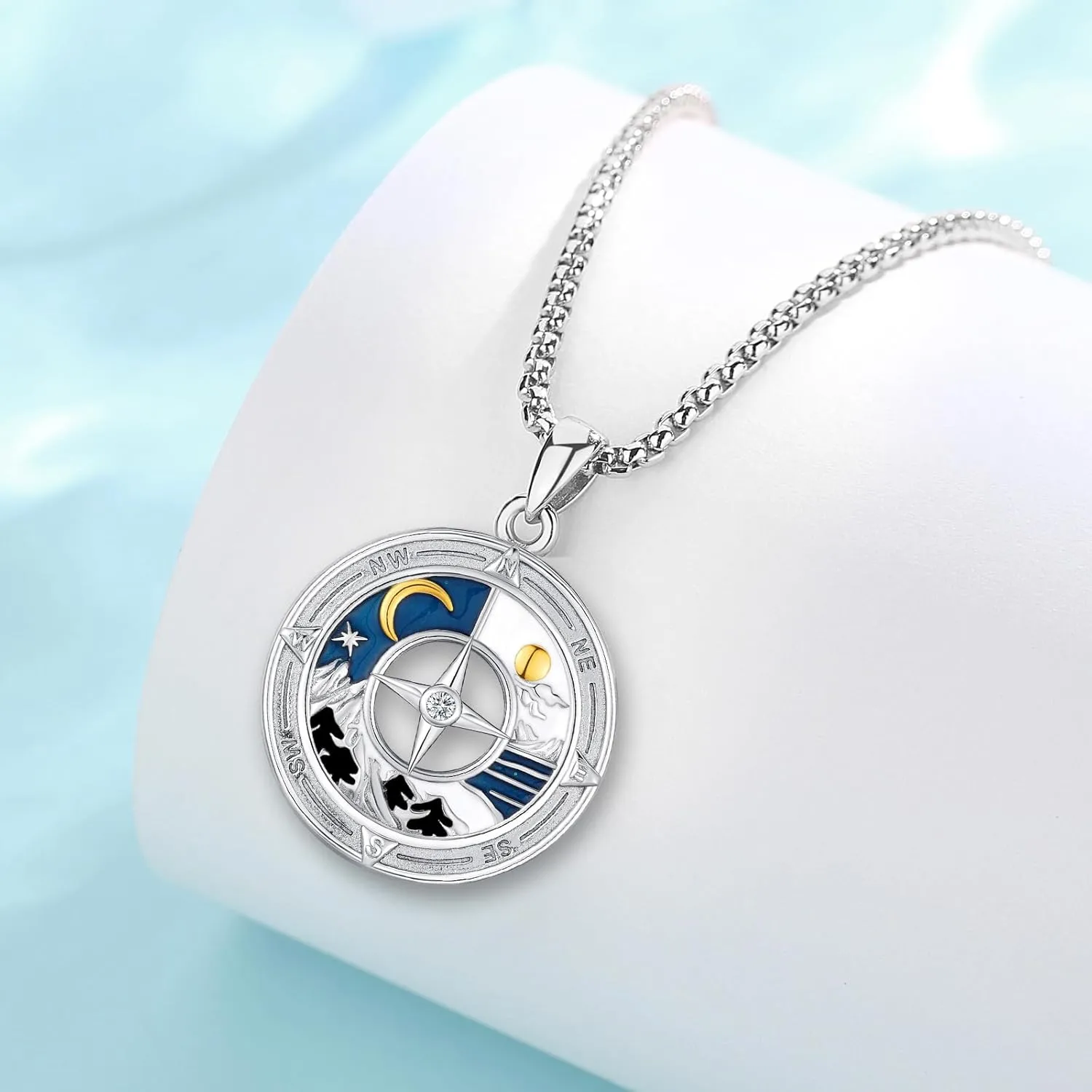 925 Sterling Silver Compass Necklace for Men Women Compass Pendant Christmas Gifts for Her Him Birthday Gifts 22 2‘’Stainless Steel Chain