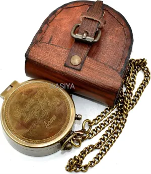 AASIYA Brass Nautical Pocket Compass with Chain and Leather Case for Hiking Travel So You Can Always Find Way Back to Home Heart Design Quote Engravable Outdoor Compass