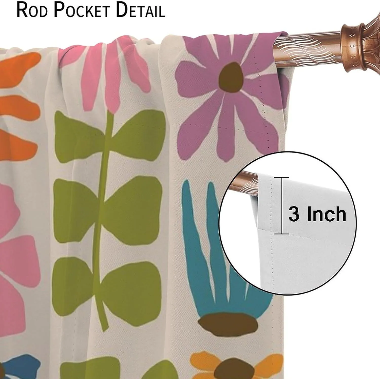 Abstract Retro Bohemia Floral Blackout Window Curtains, 60S 70S Vintage Boho Flowers Style Curtains, for Living Room Bedroom 21(W)*63(L) 2 Panels
