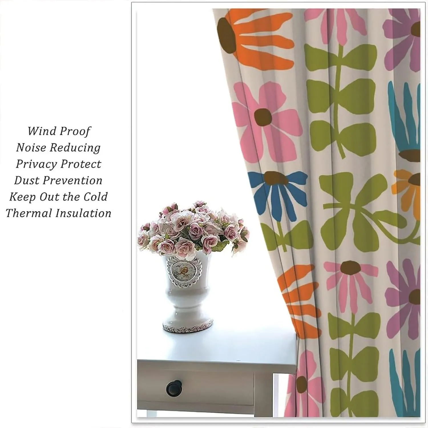 Abstract Retro Bohemia Floral Blackout Window Curtains, 60S 70S Vintage Boho Flowers Style Curtains, for Living Room Bedroom 21(W)*63(L) 2 Panels