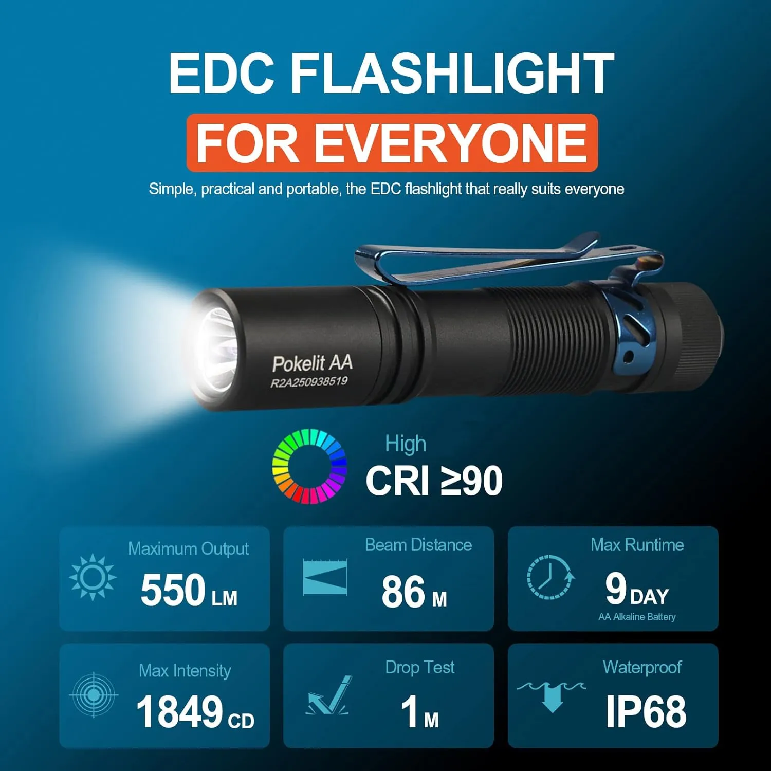 ACEBEAM Pokelit AA Rechargeable Mini Flashlight with Clip, 550 High Lumens Pocket EDC Flashlight, Super Bright Small Flashlight, 90  High CRI Led Flashlight for Camping, Hiking, Everyday Use(Black)
