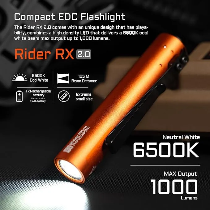 ACEBEAM Rider RX 1000 High Lumens EDC AA Flashlight Rechargeable, Pocket LED Flashlight with Clip, Super Bright Mini Flash Light, Small Powerful Flashlight for Camping, Emergency, Home