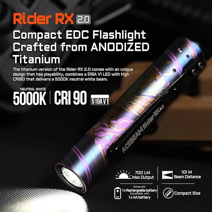 ACEBEAM Rider RX 700 High Lumens EDC AA Flashlight Rechargeable, Pocket LED Flashlight with Clip, Super Bright Mini Flash Light, 519A-V1 LED 90  High CRI Small Flashlight for Camping, Emergency, Home