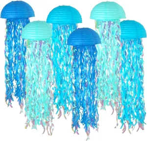 ADLKGG Blue Hanging Jelly Fish Paper Lanterns, Under The Sea Party Decorations, Gradient Colorful Paper Lanterns for Mermaid Birthday Party, Baby Shower, Ocean Theme classroom & Beach Room Decor