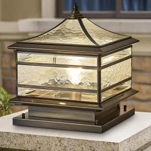 All Copper Steel Glass Outdoor Post lights, Waterproof Pillar Light, Vintage Patio Lawn Column Lamp,outdoor column lights,Deck Lights, Lantern Fence Lamp Fixture E26 Base (Wiring E26 Base, 16X16in)