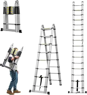 Aluminum Telescopic Extension Ladder 8.2FT A-Frame 2-in-1,Portable Multi-Purpose Folding with Balance Rod,8 8 Steps Adjustable Height,16.4FT in Straight Collapsible Ladder,330lbs Load