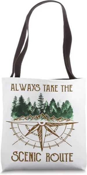 Always Take The Scenic Route - Forest and Compass Design Tote Bag