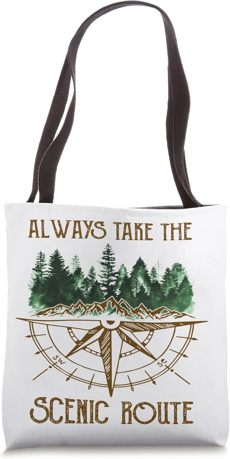 Always Take The Scenic Route - Forest and Compass Design Tote Bag