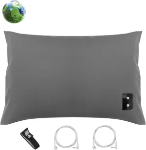 Amerthing Grounding Pillowcase 20x28 inch, Conductive Mat for Better Sleep Healthy Earth Energy Grey Color with 15 ft Cords and Bracelet
