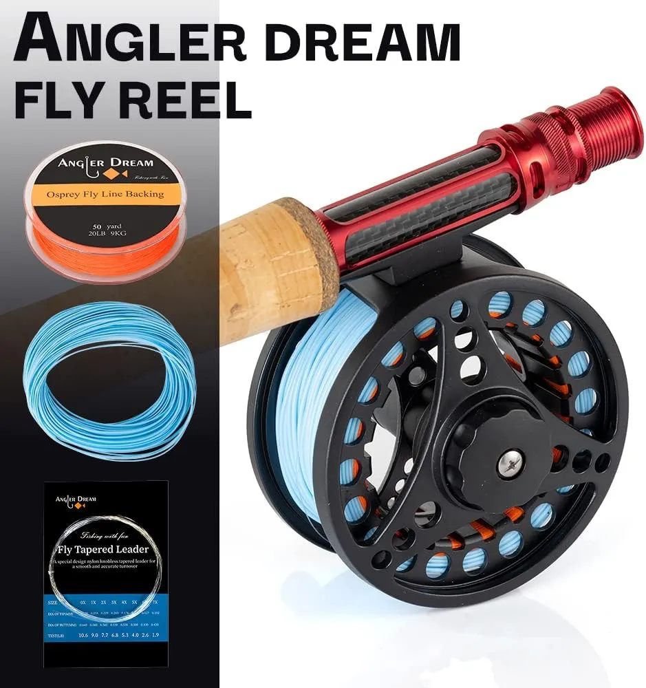 AnglerDream Archer Fly Fishing Rod and Reel Combo 3/4 / 5/6 7/8 WT Fly Fishing Combo 4 Section Fast Action Dark Green Fly Rod Graphite IM 10 / 36T Carbon Fiber