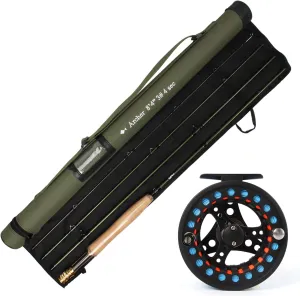 AnglerDream Archer Fly Fishing Rod and Reel Combo 3/4 / 5/6 7/8 WT Fly Fishing Combo 4 Section Fast Action Dark Green Fly Rod Graphite IM 10 / 36T Carbon Fiber