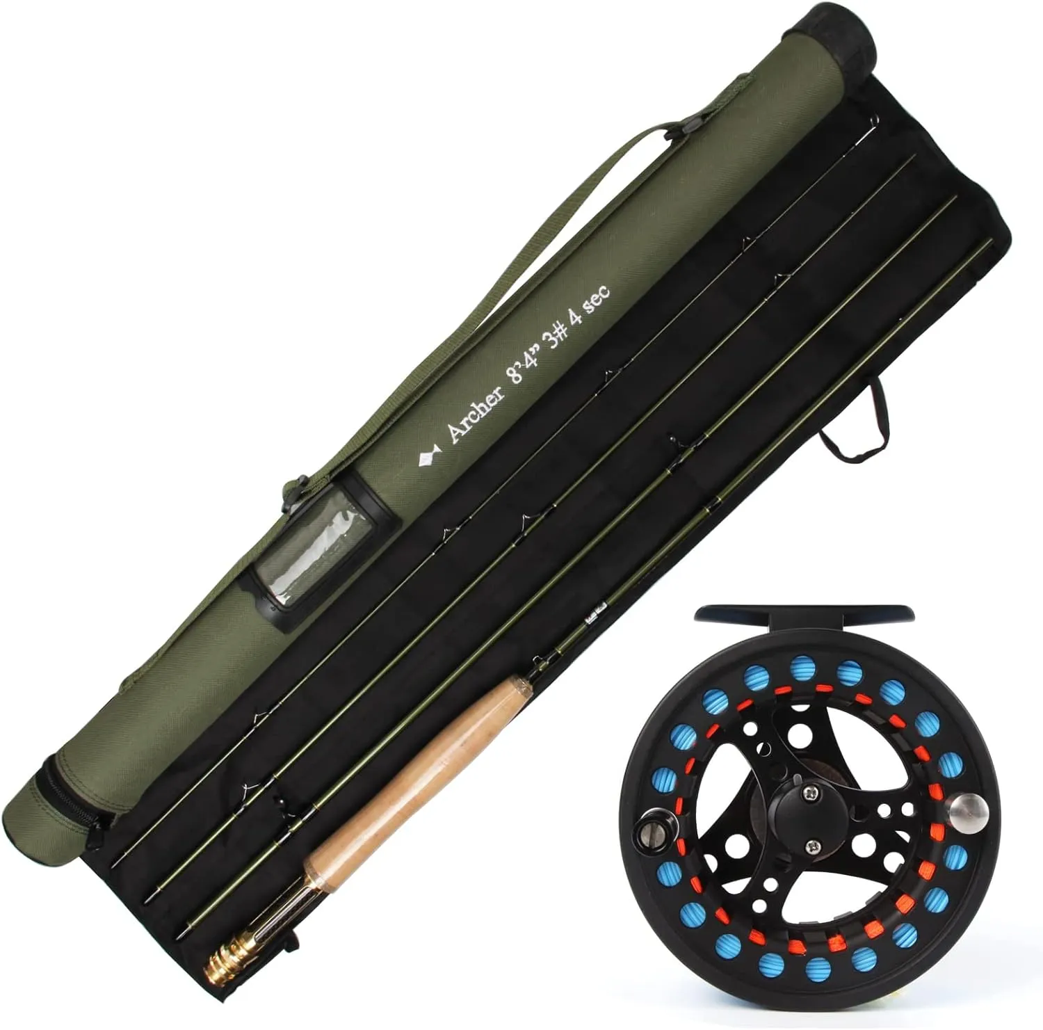 AnglerDream Archer Fly Fishing Rod and Reel Combo 3/4 / 5/6 7/8 WT Fly Fishing Combo 4 Section Fast Action Dark Green Fly Rod Graphite IM 10 / 36T Carbon Fiber